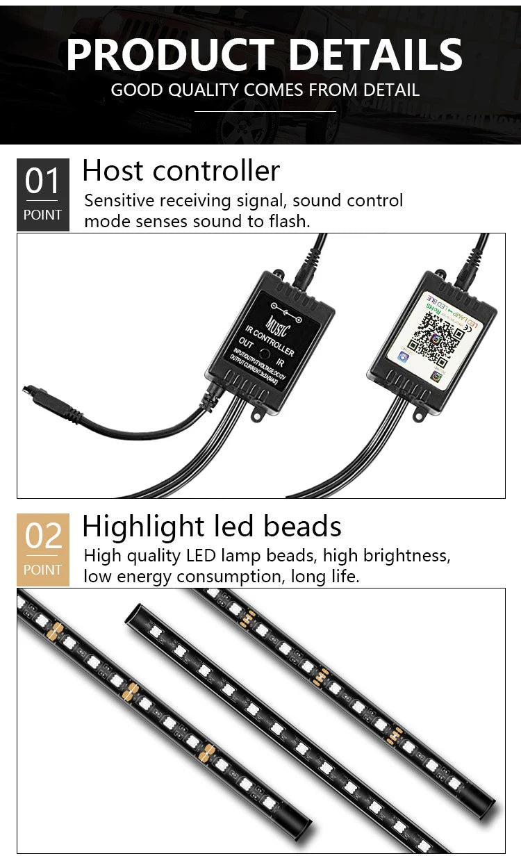LED Car Foot Light Ambient Lamp With USB Wireless Remote Music Control Multiple Modes Automotive Interior Decorative Lights