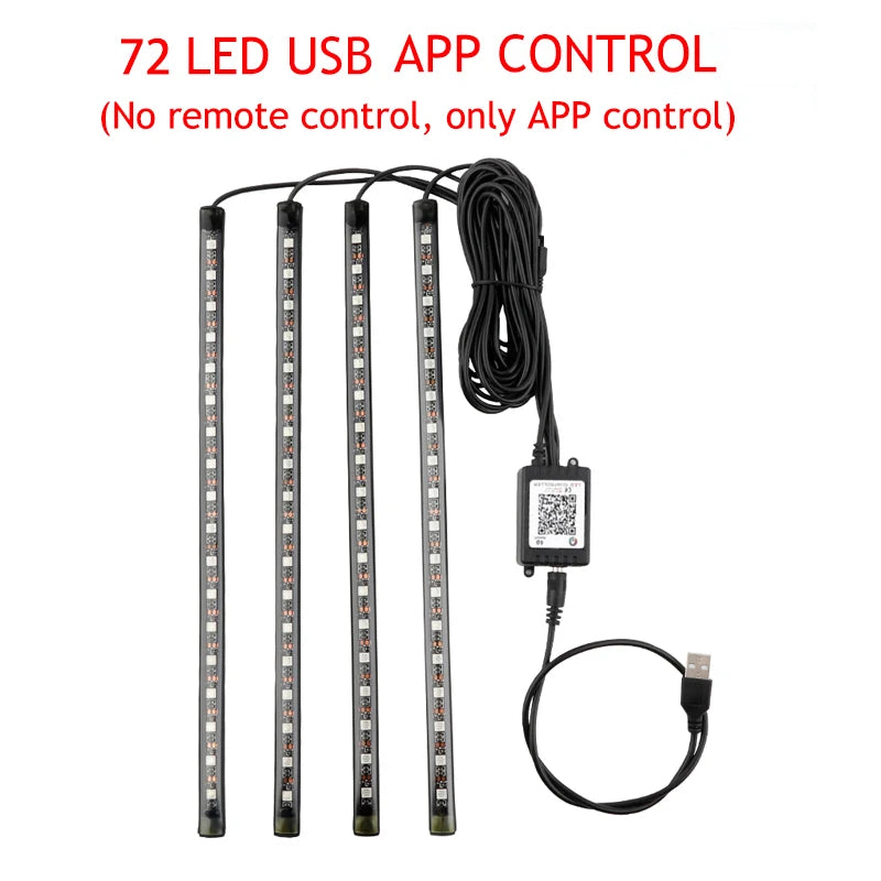 LED Car Foot Light Ambient Lamp With USB Wireless Remote Music Control Multiple Modes Automotive Interior Decorative Lights