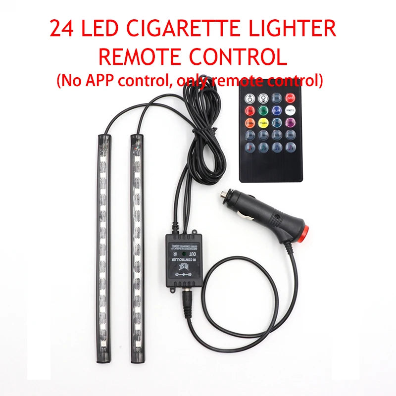 LED Car Foot Light Ambient Lamp With USB Wireless Remote Music Control Multiple Modes Automotive Interior Decorative Lights