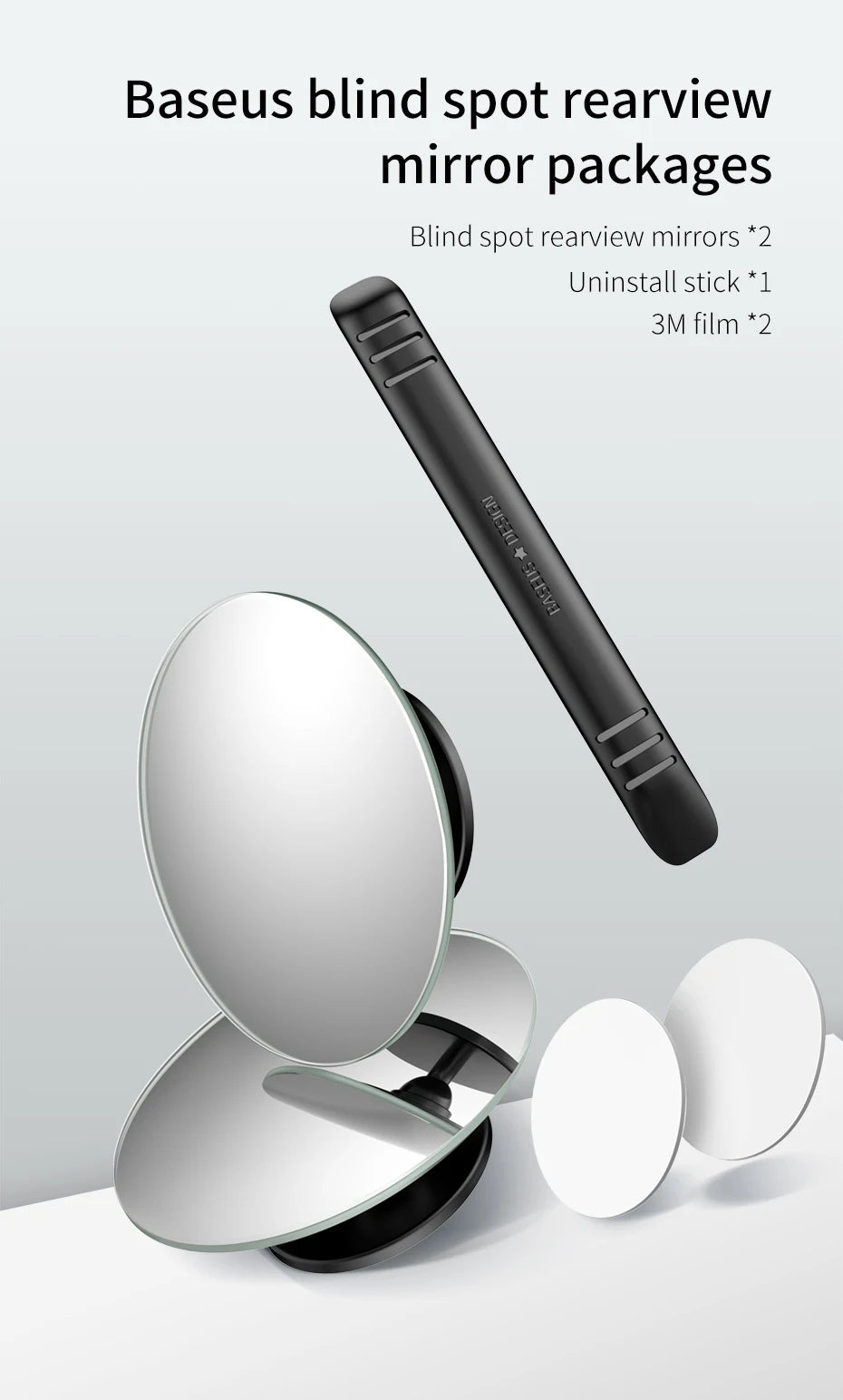 Baseus 360 Degree Universal Blind Spot Mirror For Car HOT Sale Frameless Wide Angle Telescopic Inspection Parking Mirror