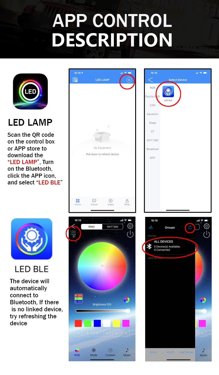 LED Car Foot Light Ambient Lamp With USB Wireless Remote Music Control Multiple Modes Automotive Interior Decorative Lights