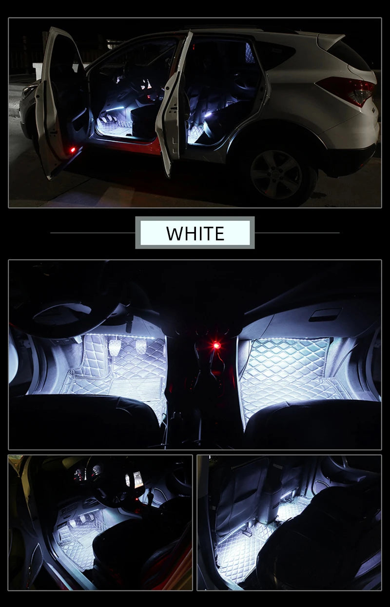 LED Car Foot Light Ambient Lamp With USB Wireless Remote Music Control Multiple Modes Automotive Interior Decorative Lights