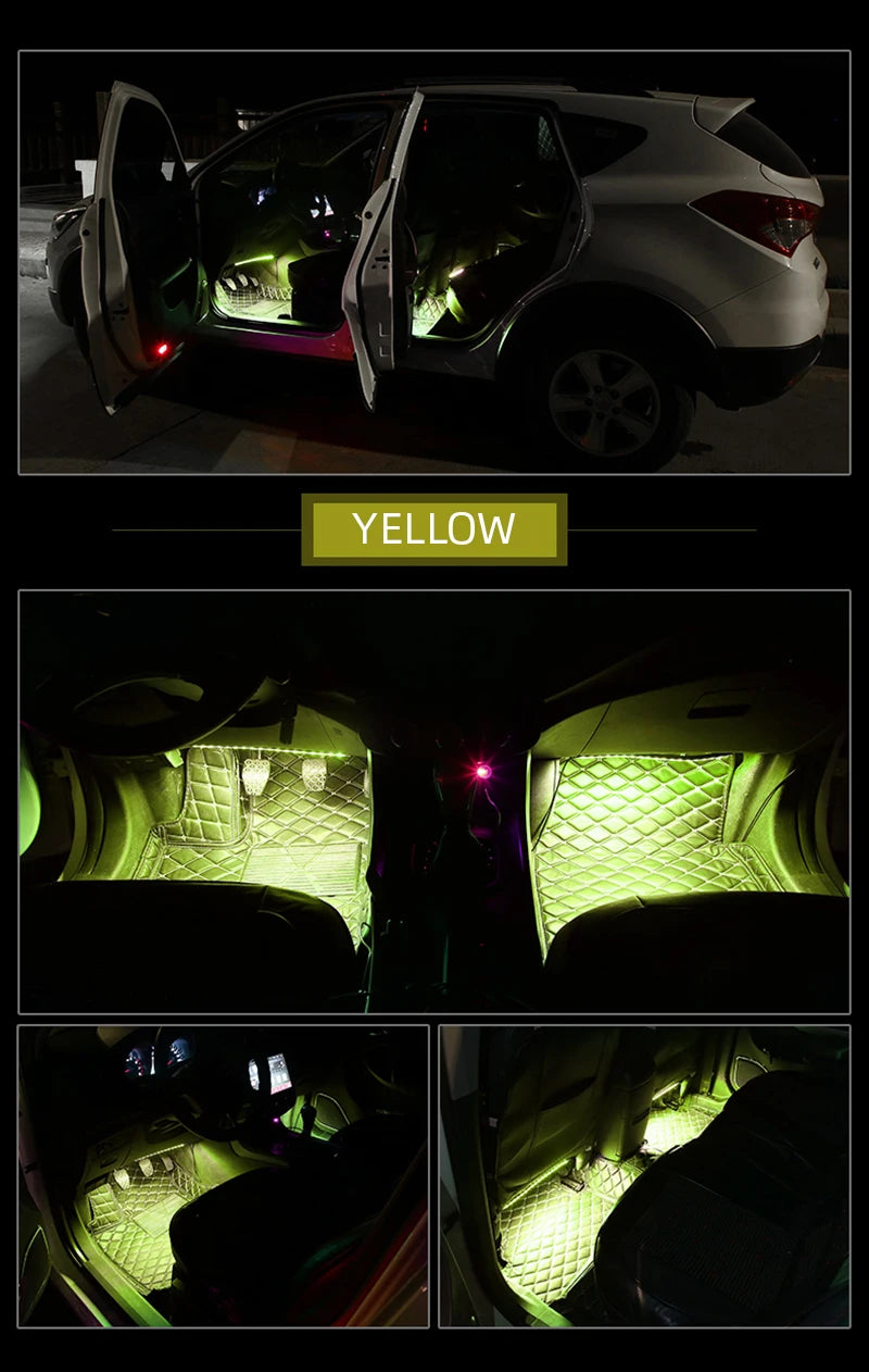 LED Car Foot Light Ambient Lamp With USB Wireless Remote Music Control Multiple Modes Automotive Interior Decorative Lights