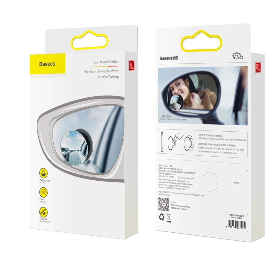 Baseus 360 Degree Universal Blind Spot Mirror For Car HOT Sale Frameless Wide Angle Telescopic Inspection Parking Mirror