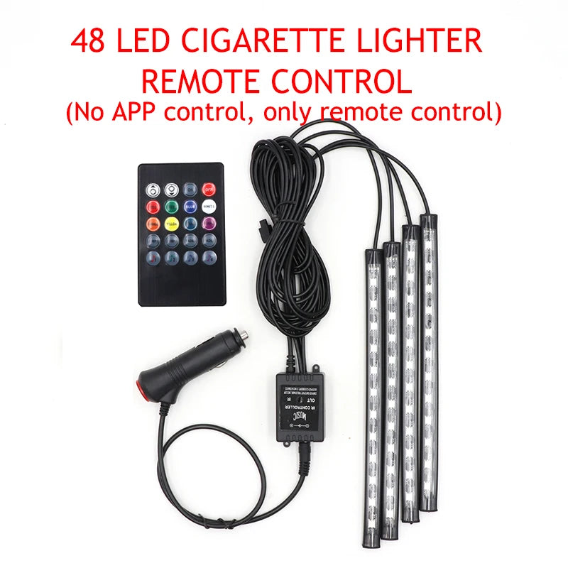 LED Car Foot Light Ambient Lamp With USB Wireless Remote Music Control Multiple Modes Automotive Interior Decorative Lights