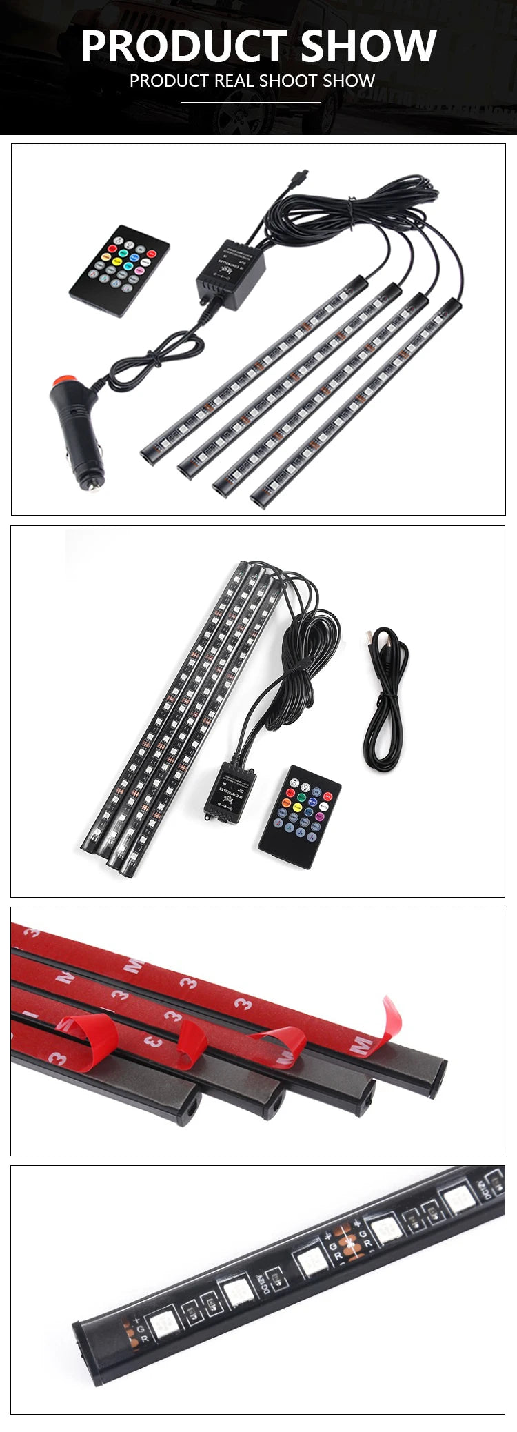 LED Car Foot Light Ambient Lamp With USB Wireless Remote Music Control Multiple Modes Automotive Interior Decorative Lights