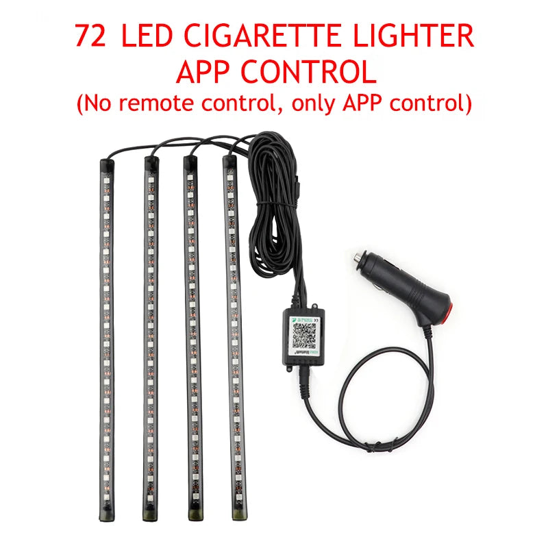 LED Car Foot Light Ambient Lamp With USB Wireless Remote Music Control Multiple Modes Automotive Interior Decorative Lights