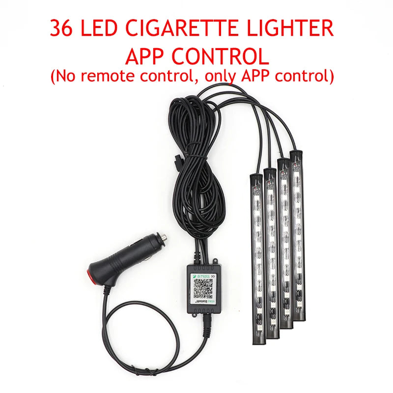 LED Car Foot Light Ambient Lamp With USB Wireless Remote Music Control Multiple Modes Automotive Interior Decorative Lights