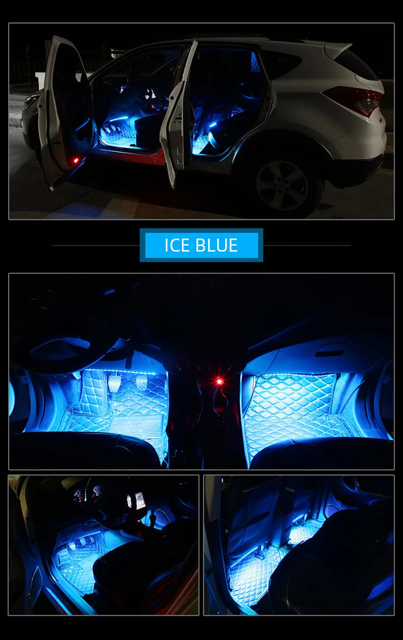LED Car Foot Light Ambient Lamp With USB Wireless Remote Music Control Multiple Modes Automotive Interior Decorative Lights
