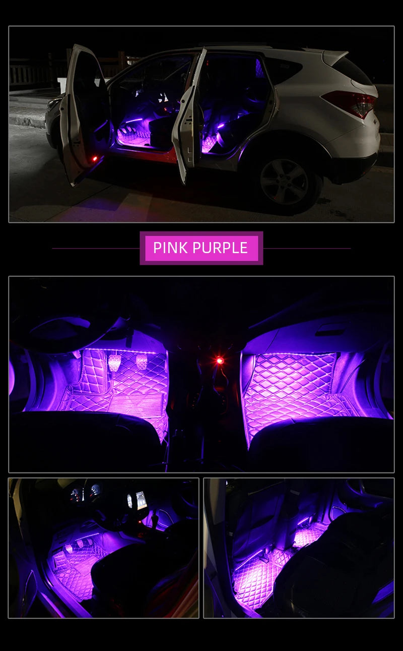 LED Car Foot Light Ambient Lamp With USB Wireless Remote Music Control Multiple Modes Automotive Interior Decorative Lights