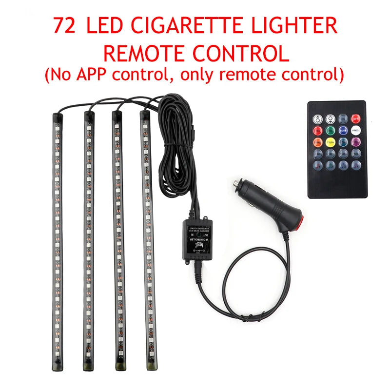 LED Car Foot Light Ambient Lamp With USB Wireless Remote Music Control Multiple Modes Automotive Interior Decorative Lights