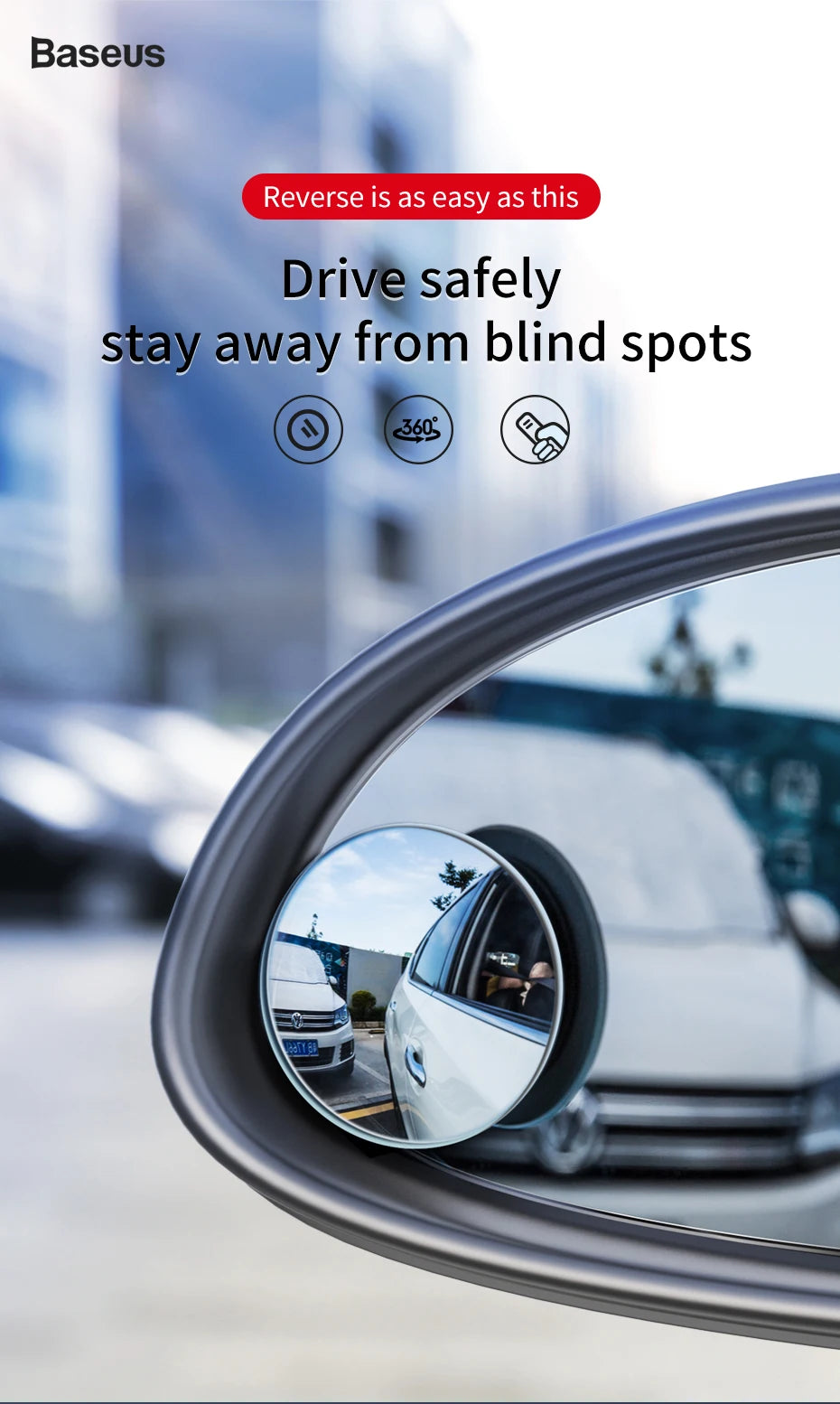 Baseus 360 Degree Universal Blind Spot Mirror For Car HOT Sale Frameless Wide Angle Telescopic Inspection Parking Mirror