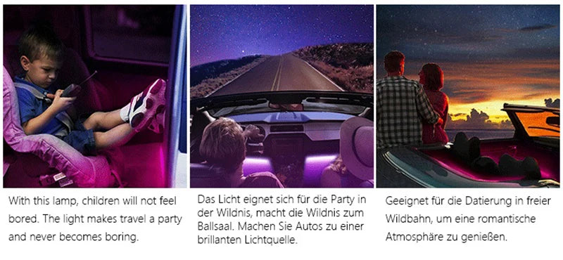 LED Car Foot Light Ambient Lamp With USB Wireless Remote Music Control Multiple Modes Automotive Interior Decorative Lights