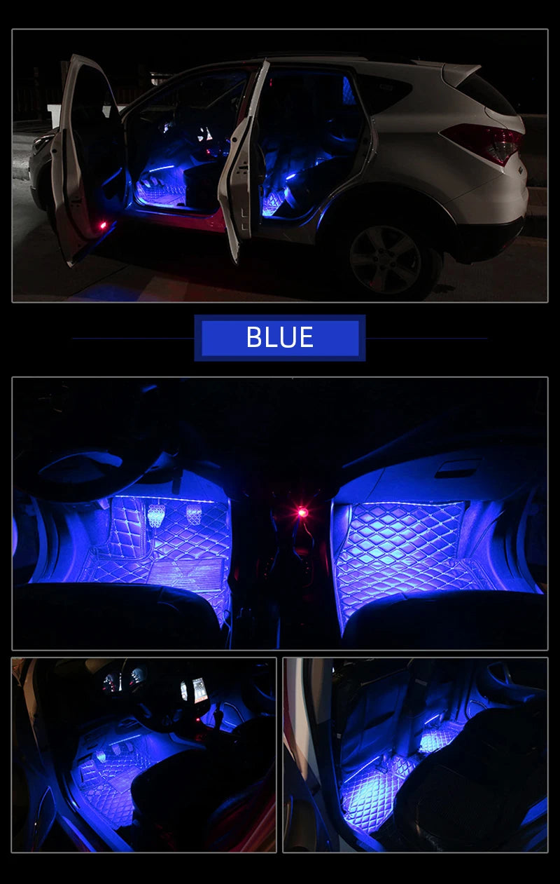 LED Car Foot Light Ambient Lamp With USB Wireless Remote Music Control Multiple Modes Automotive Interior Decorative Lights