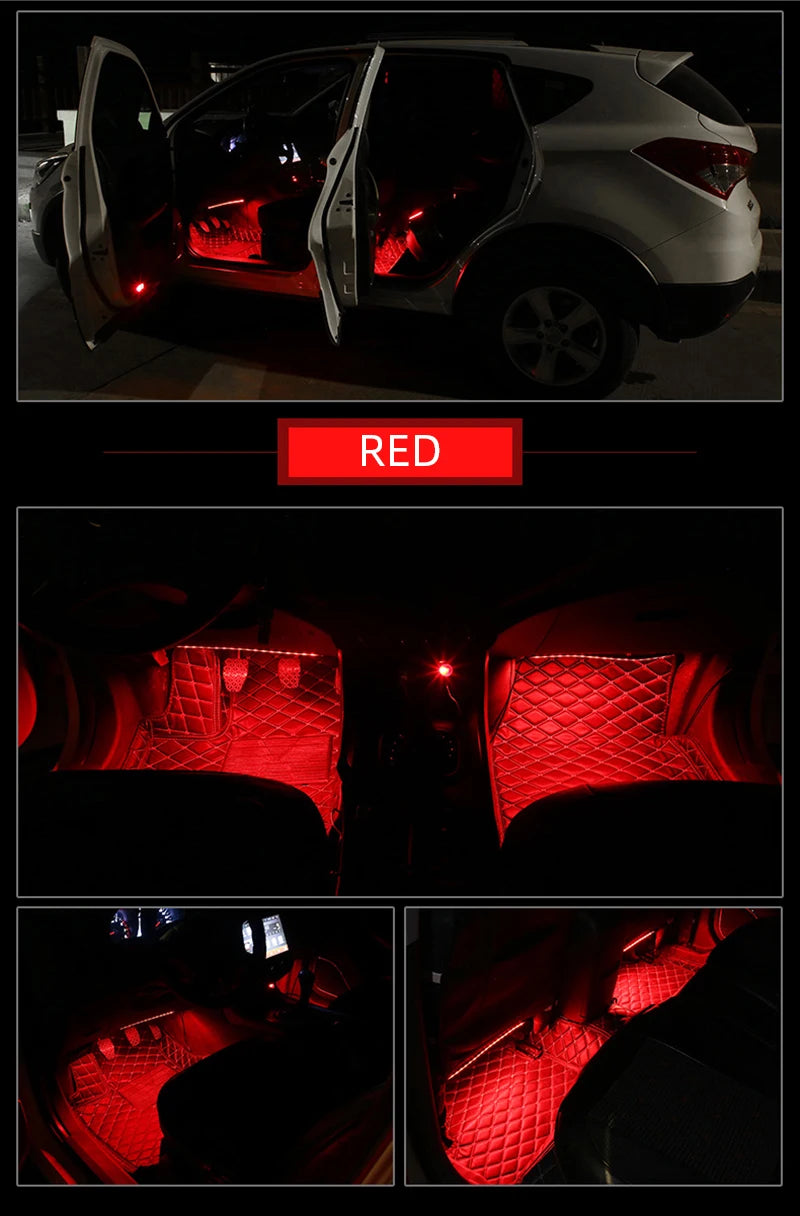 LED Car Foot Light Ambient Lamp With USB Wireless Remote Music Control Multiple Modes Automotive Interior Decorative Lights