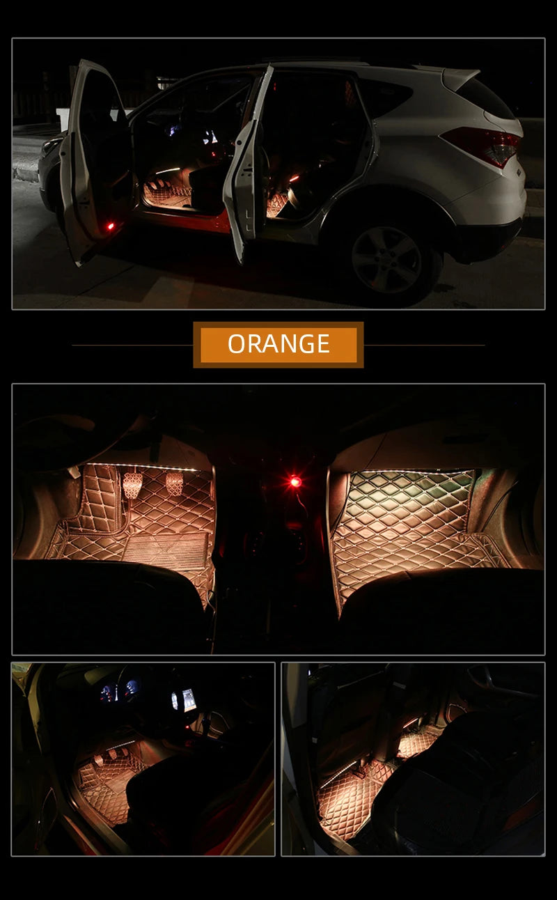 LED Car Foot Light Ambient Lamp With USB Wireless Remote Music Control Multiple Modes Automotive Interior Decorative Lights
