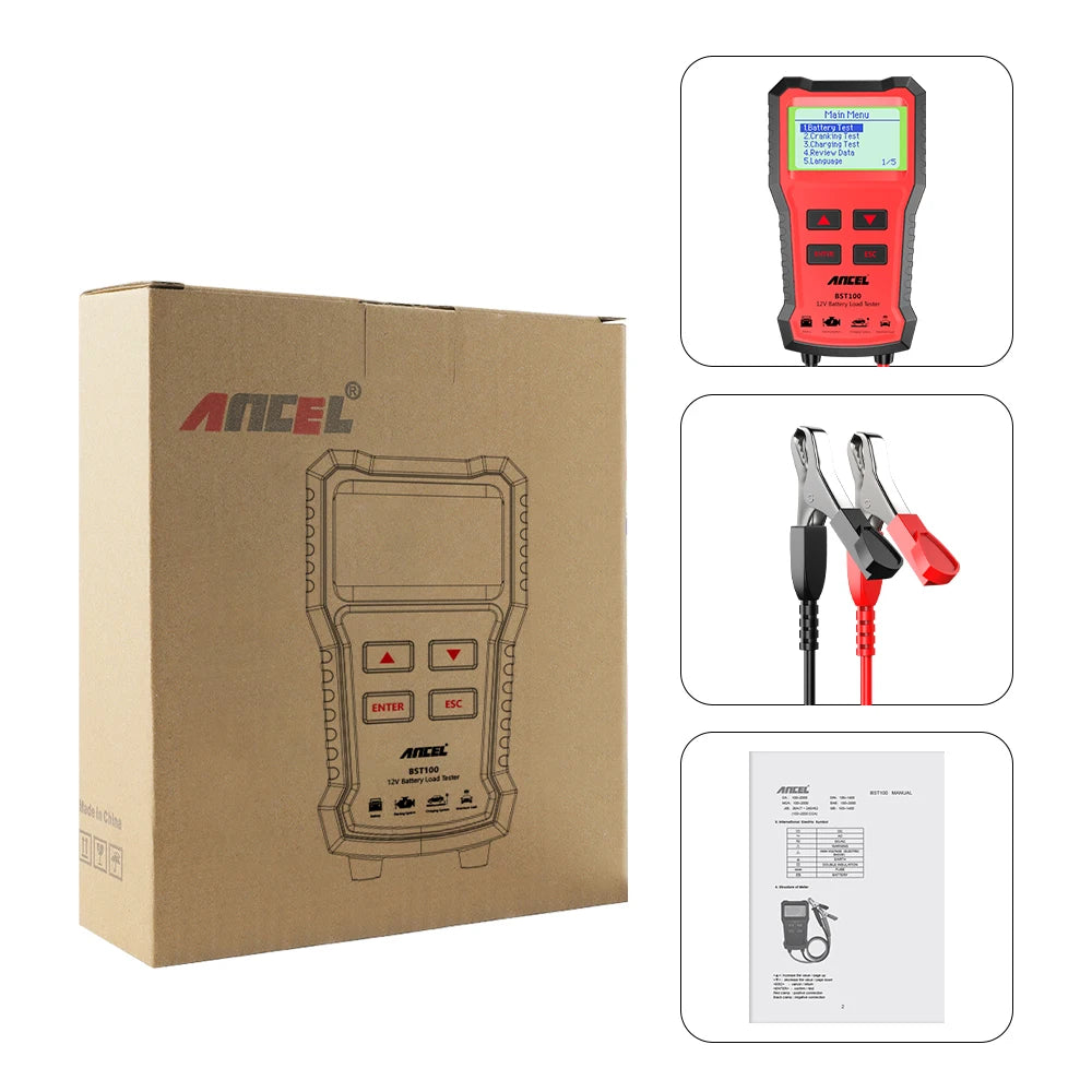ANCEL BST100 Car Battery Tester 12V Battery Analyzer Multilingual Cranking Charging Circut Test Auto Diagnostic Tools PK BM550