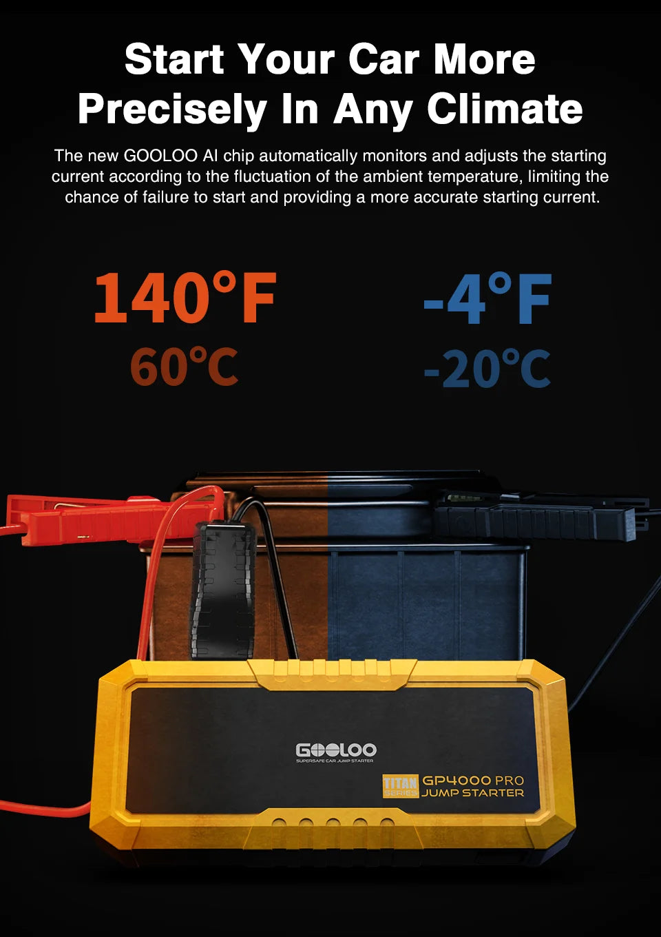 GOOLOO 4000A Start Power Bank 26800mAh Jump Starter Car Booster External Battery 12V Starting Device for Petrol Diesel Powerbank