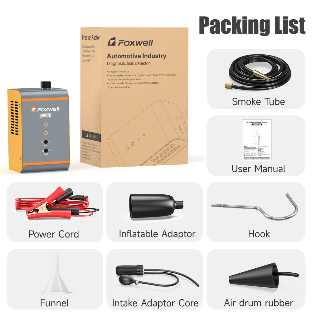 FOXWELL SD201 12V Car Smoke Leak EVAP Smoke Leak Tester Machine Vacuum Fuel Pipe Oil Leakage Detector Auto Diagnostic Tools