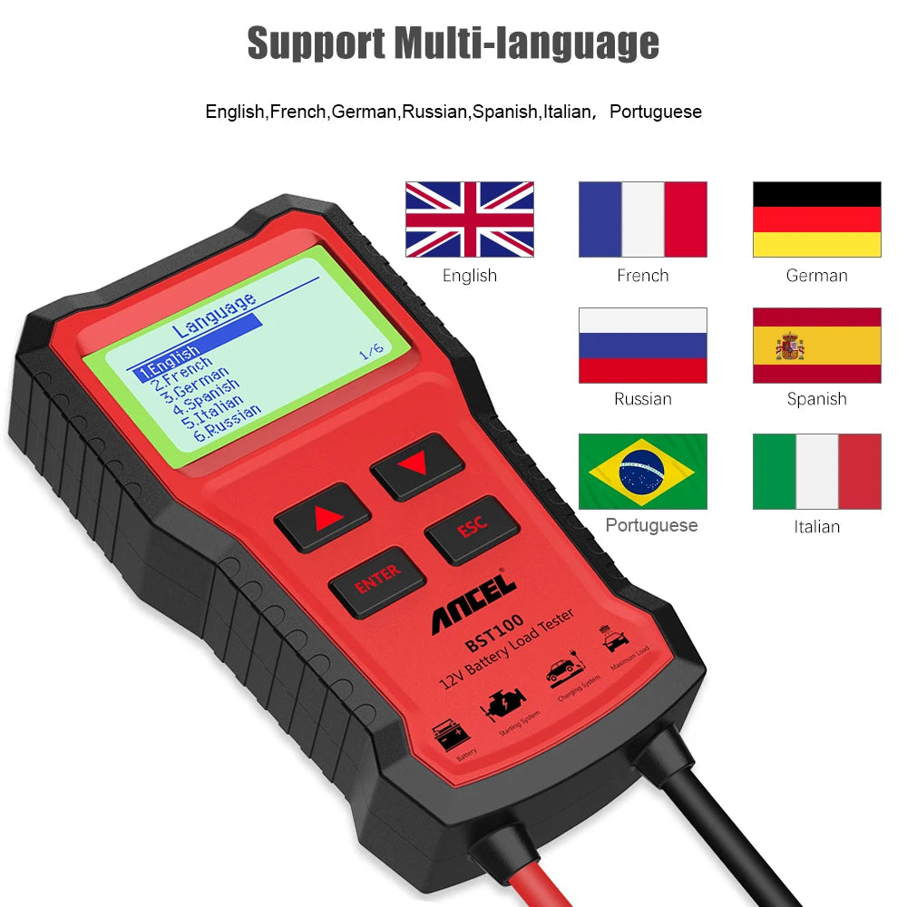 ANCEL BST100 Car Battery Tester 12V Battery Analyzer Multilingual Cranking Charging Circut Test Auto Diagnostic Tools PK BM550