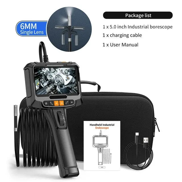 360° Steering Industrial Endoscope Camera 8mm 5"IPS Screen Single&Dual Lens Inspection Borescope 1080P For Car Engine Pip