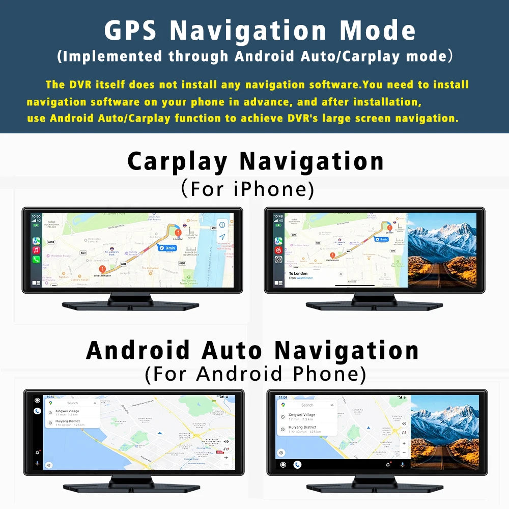 10.26" 4K Dash Cam Carplay Android Auto GPS 5G WIFI FM BT Car Dvr 360 ° Rotation Dual Lens Dashcam Truck Camera Drive Recorder