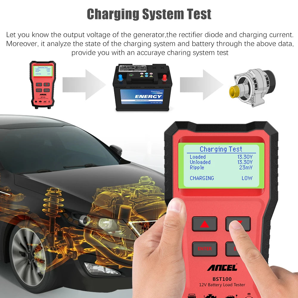 ANCEL BST100 Car Battery Tester 12V Battery Analyzer Multilingual Cranking Charging Circut Test Auto Diagnostic Tools PK BM550