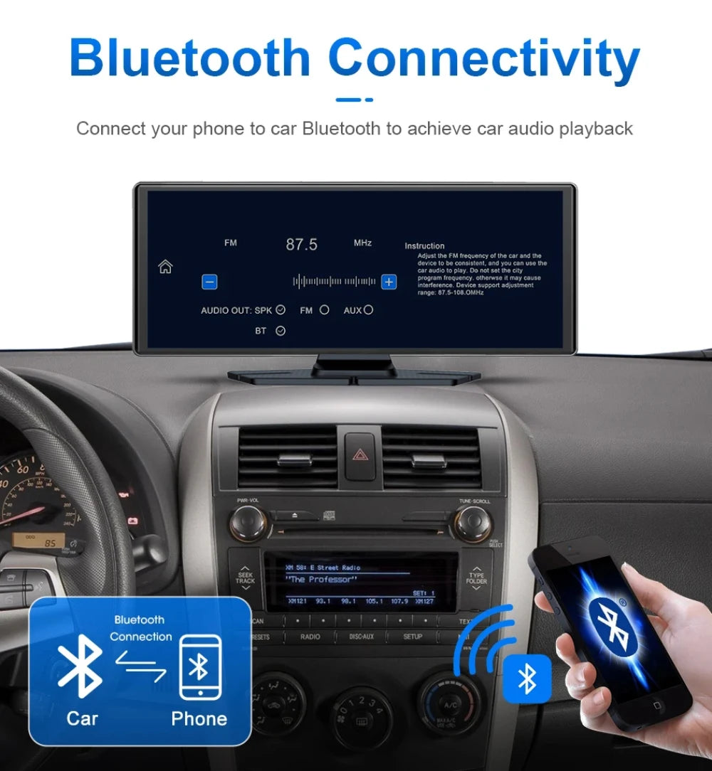 10.26" 4K Dash Cam Carplay Android Auto GPS 5G WIFI FM BT Car Dvr 360 ° Rotation Dual Lens Dashcam Truck Camera Drive Recorder