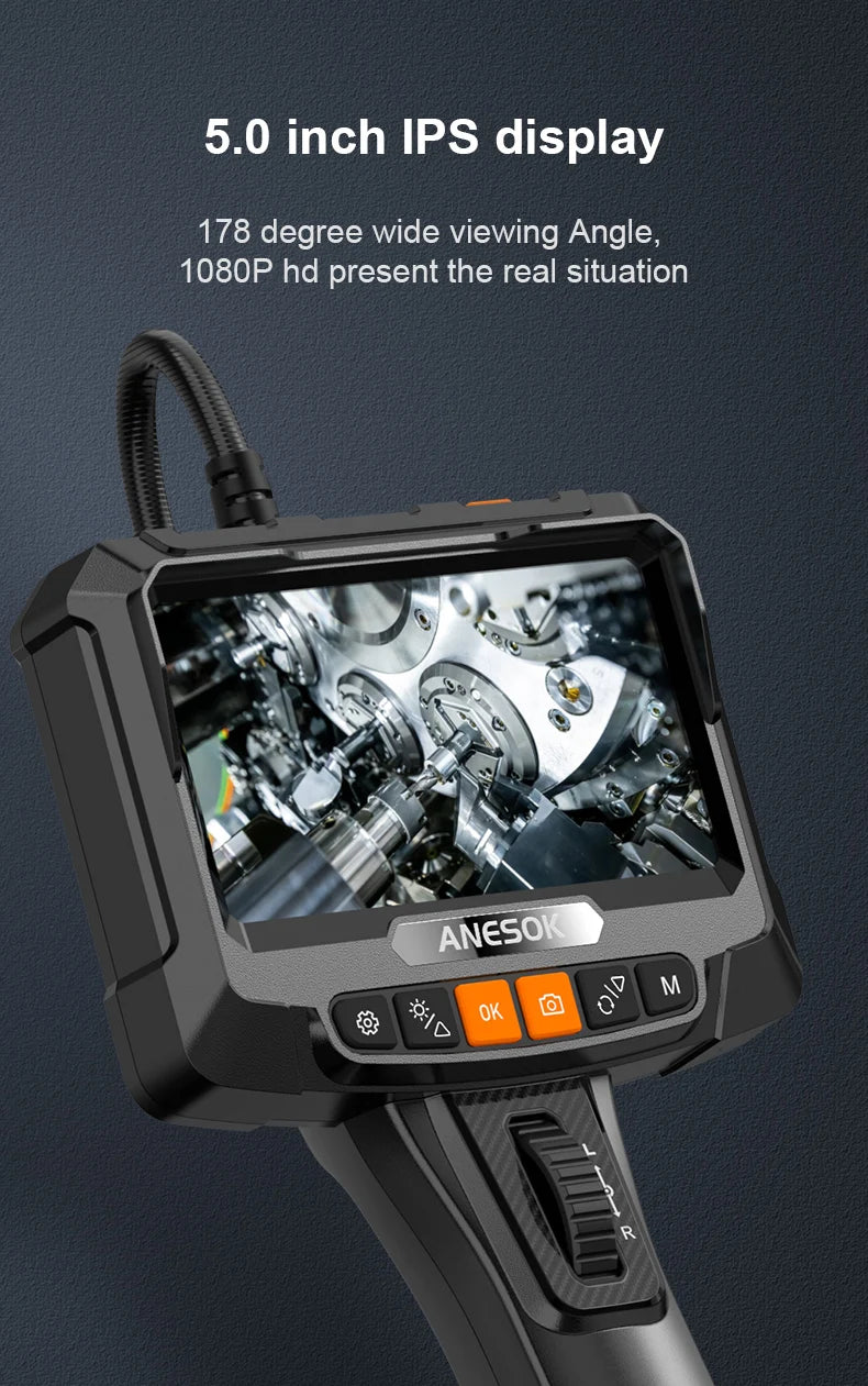 360° Steering Industrial Endoscope Camera 8mm 5"IPS Screen Single&Dual Lens Inspection Borescope 1080P For Car Engine Pip