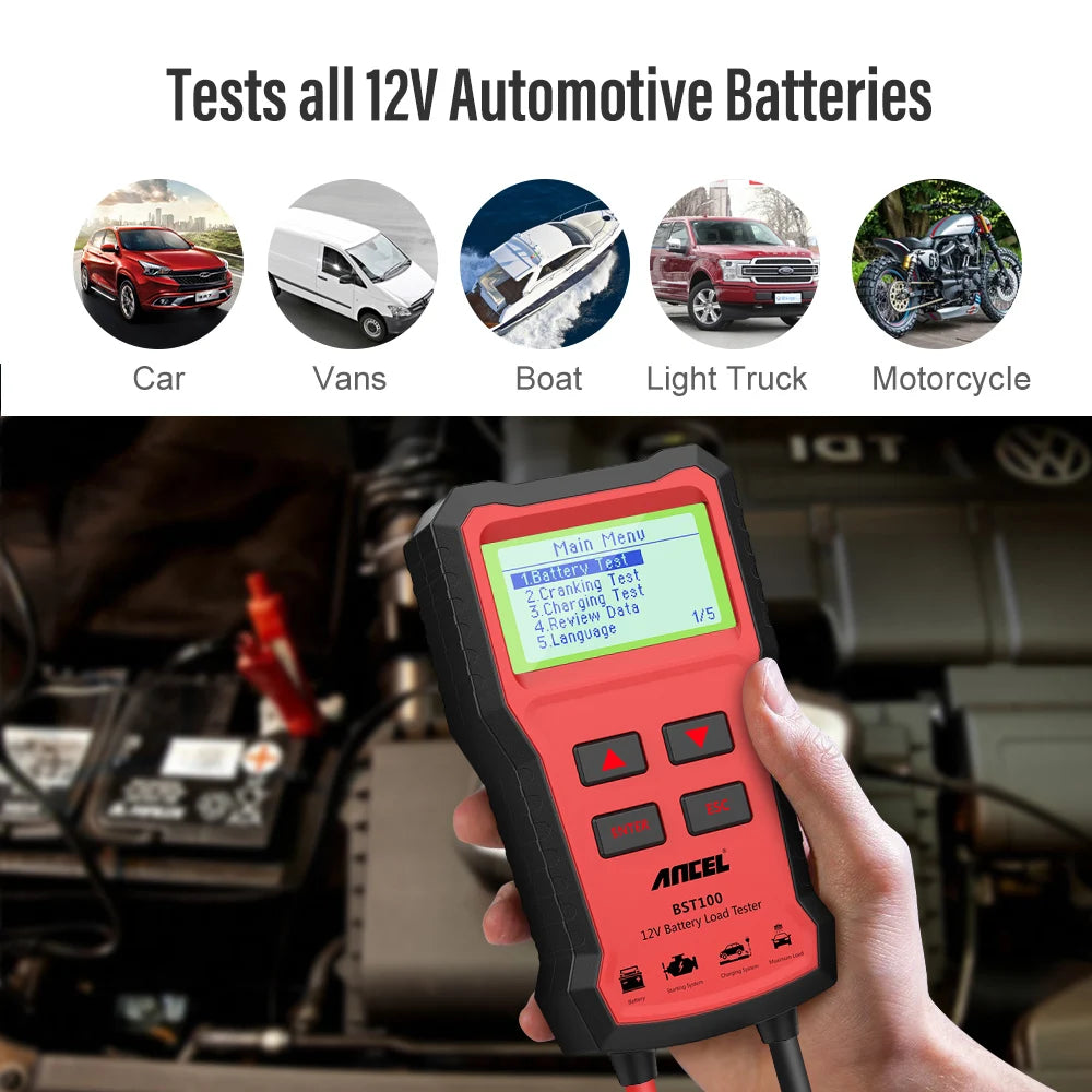 ANCEL BST100 Car Battery Tester 12V Battery Analyzer Multilingual Cranking Charging Circut Test Auto Diagnostic Tools PK BM550