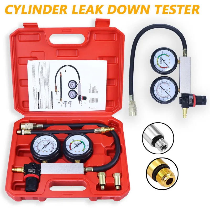 Dual Gauges Cylinder Leak Down Tester Engine Compression Tester Kit Car cylinder Engine Compression Detector Tool Box