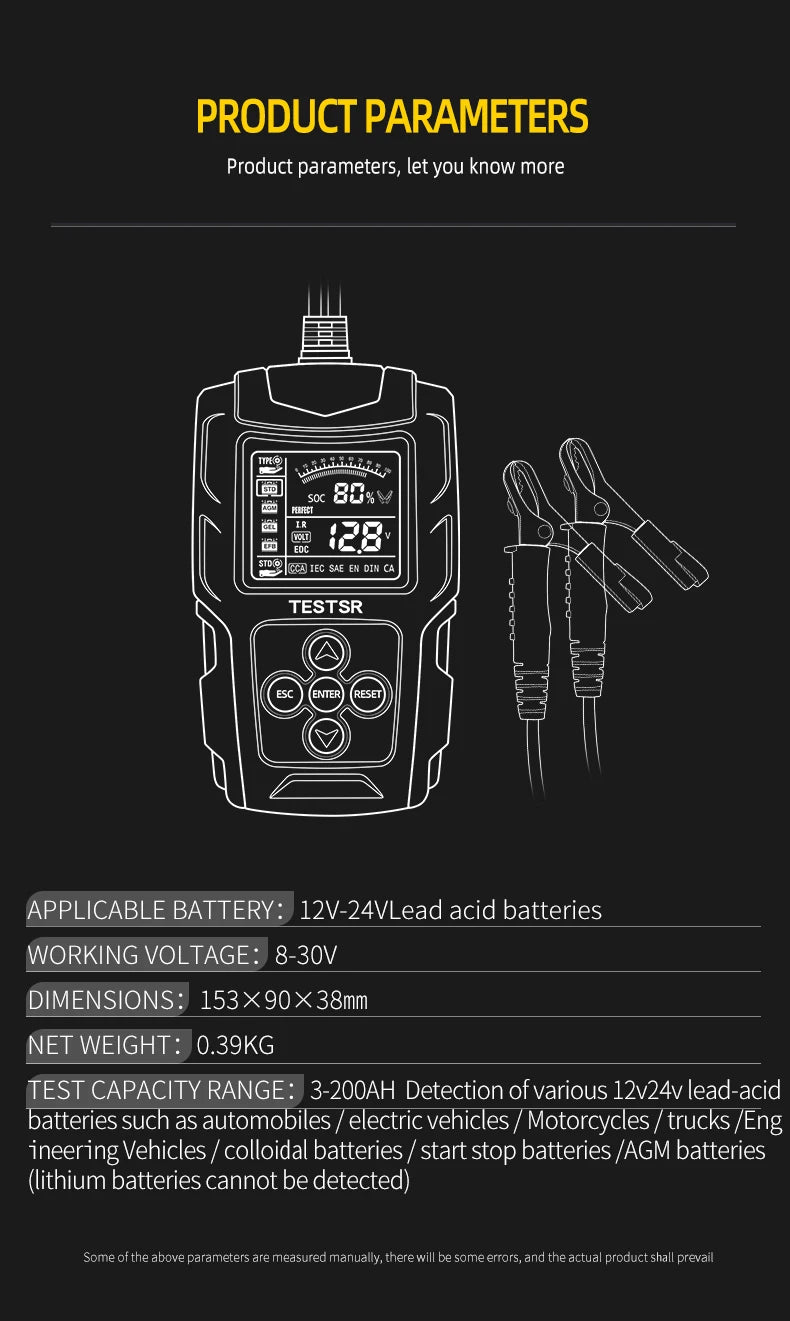 Digital Car Battery Analyzer Diagnostic Tool CCA Internal Resistance Tester Charging Scanner Car Battery Tester Capacity 12V 24V