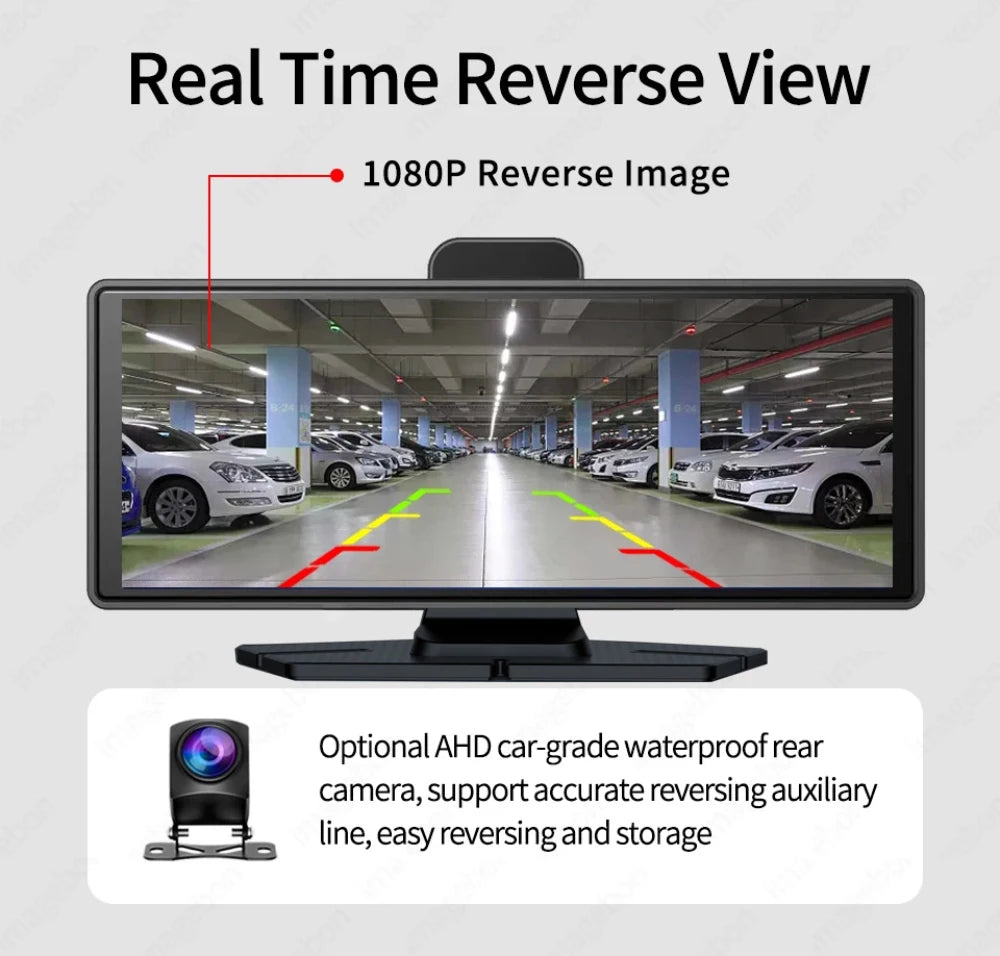 10.26" 4K Dash Cam Carplay Android Auto GPS 5G WIFI FM BT Car Dvr 360 ° Rotation Dual Lens Dashcam Truck Camera Drive Recorder