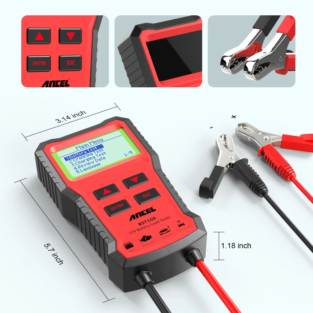 ANCEL BST100 Car Battery Tester 12V Battery Analyzer Multilingual Cranking Charging Circut Test Auto Diagnostic Tools PK BM550