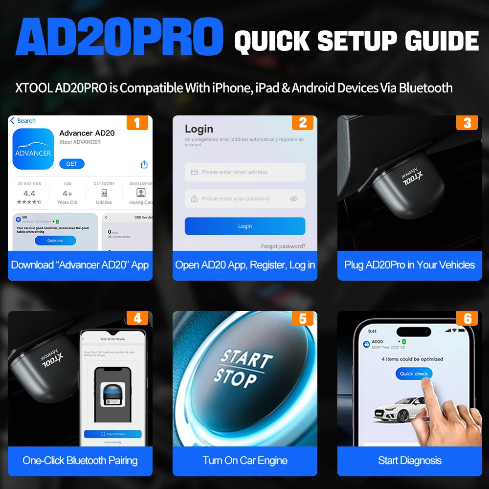 XTOOL AD20PRO OBD2 Code Reader Full System Car Diagnostic Tool Oil Reset & Battery Test AD20 pro OBD2 Bluetooth Scanner