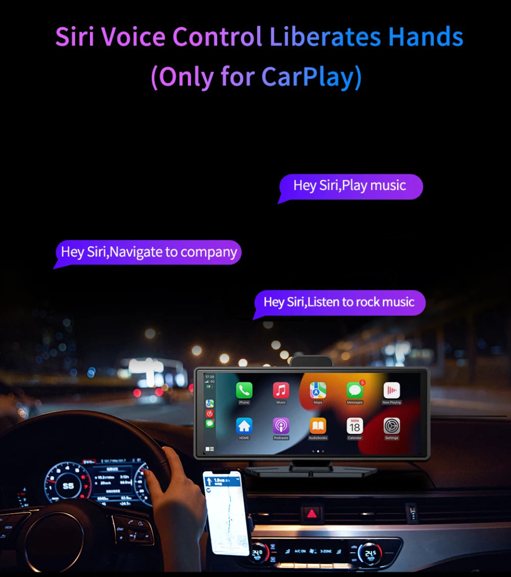 10.26" 4K Dash Cam Carplay Android Auto GPS 5G WIFI FM BT Car Dvr 360 ° Rotation Dual Lens Dashcam Truck Camera Drive Recorder