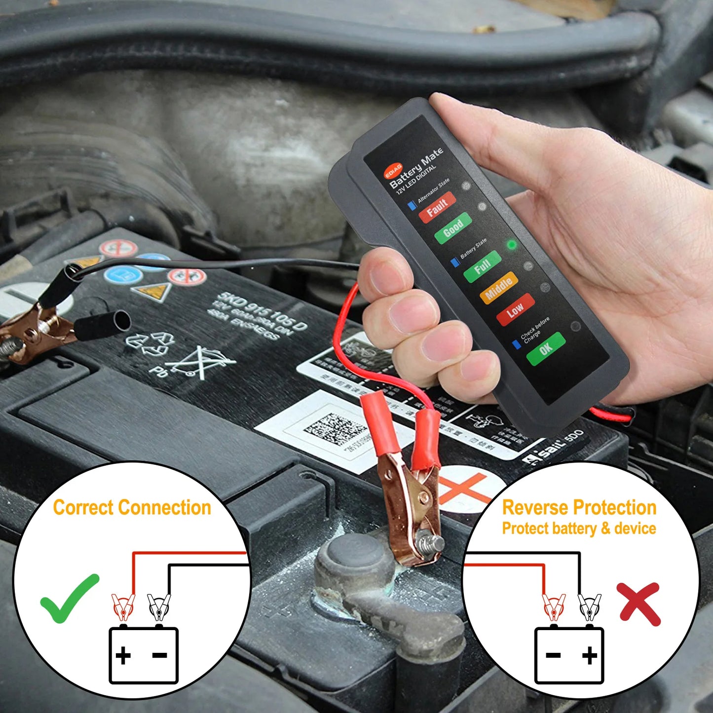 Mini 12V Car Battery Tester Digital Alternator Tester 6 LED Lights Display Car Diagnostic Tool Auto Battery Tester Analyzer