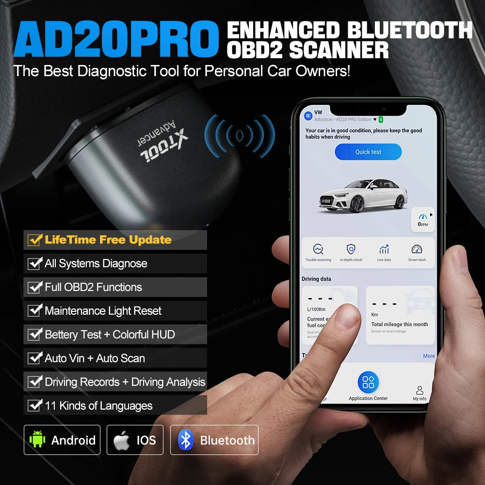 XTOOL AD20PRO OBD2 Code Reader Full System Car Diagnostic Tool Oil Reset & Battery Test AD20 pro OBD2 Bluetooth Scanner