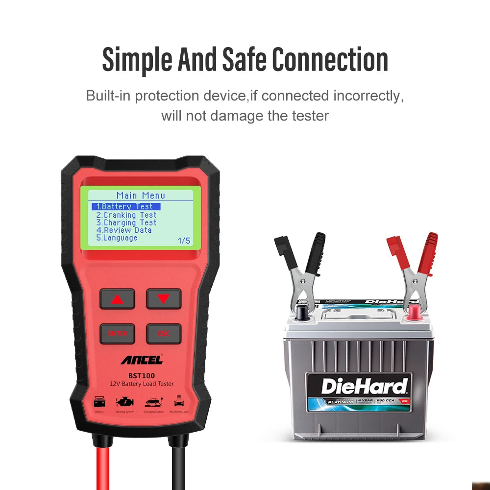 ANCEL BST100 Car Battery Tester 12V Battery Analyzer Multilingual Cranking Charging Circut Test Auto Diagnostic Tools PK BM550