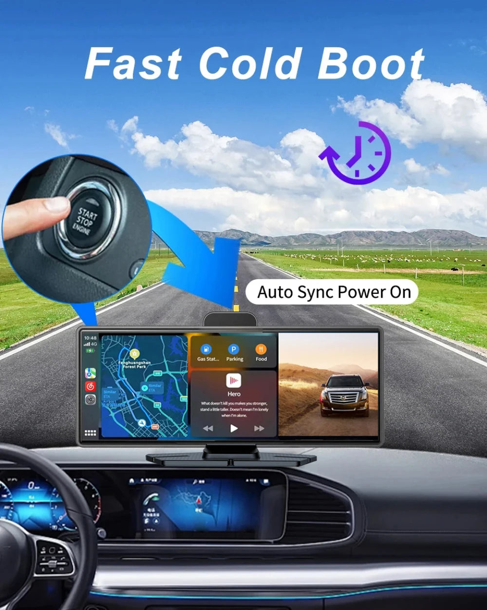 10.26" 4K Dash Cam Carplay Android Auto GPS 5G WIFI FM BT Car Dvr 360 ° Rotation Dual Lens Dashcam Truck Camera Drive Recorder