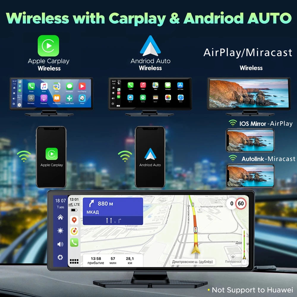 10.26" 4K Dash Cam Carplay Android Auto GPS 5G WIFI FM BT Car Dvr 360 ° Rotation Dual Lens Dashcam Truck Camera Drive Recorder