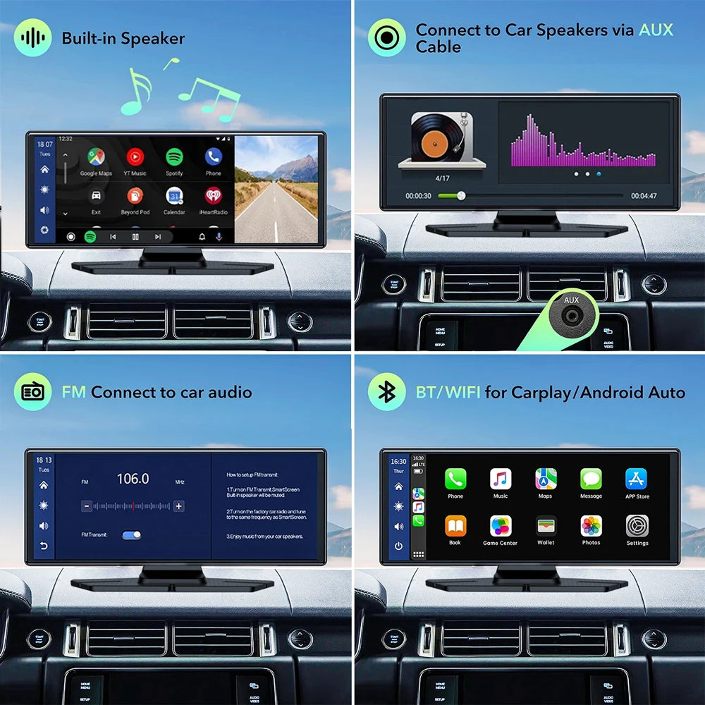 10.26" 4K Dash Cam Carplay Android Auto GPS 5G WIFI FM BT Car Dvr 360 ° Rotation Dual Lens Dashcam Truck Camera Drive Recorder