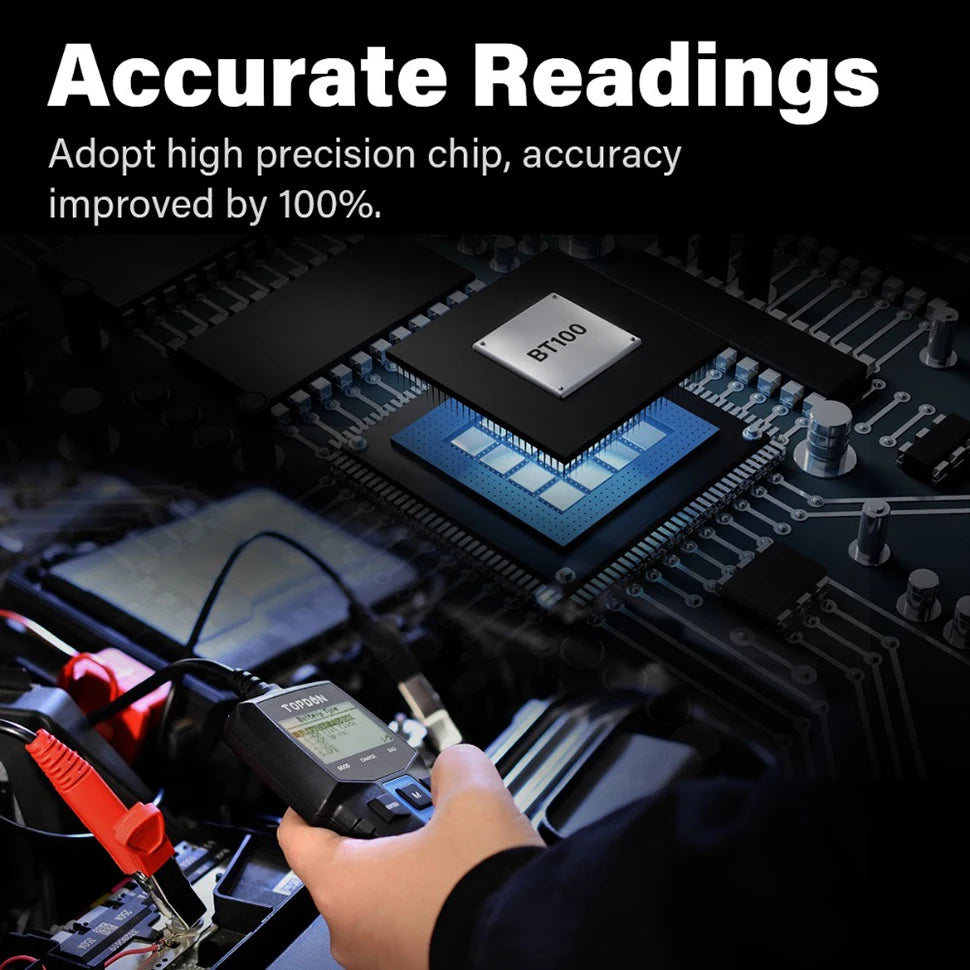 TOPDON BT100 12V Car Battery Tester Digital Automotive Diagnostic Battery Tester Analyzer Vehicle Cranking Charging Scanner Tool