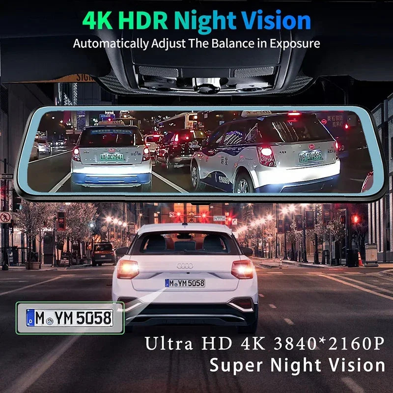 4K Car Rearview Mirror Dash Cam Wireless CarPlay Android Auto GPS Night Vision Video Camera Loop Recording 5G WiFi Parking Mode