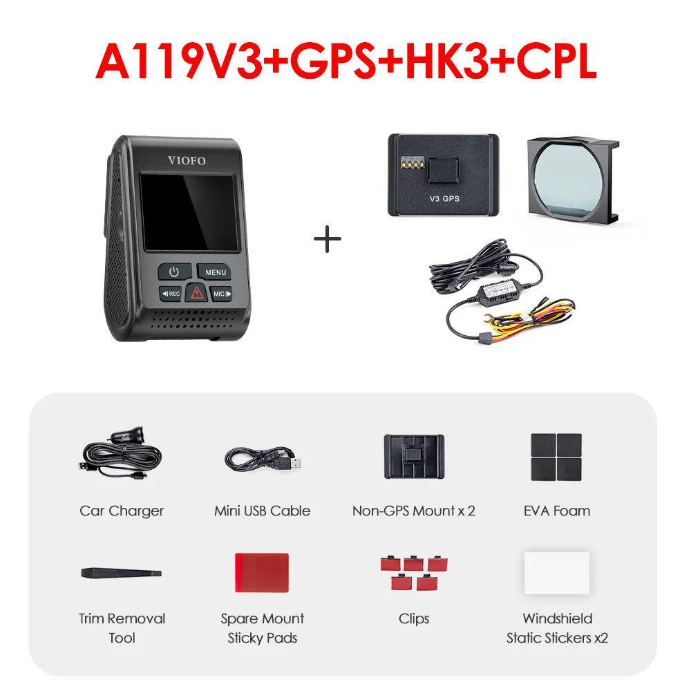 VIOFO A119 V3 2K 60fps Car Dash Cam Super Night Vision Quad HD 2560 * 1600P Car DVR with Parking Mode G-sensor optional GPS