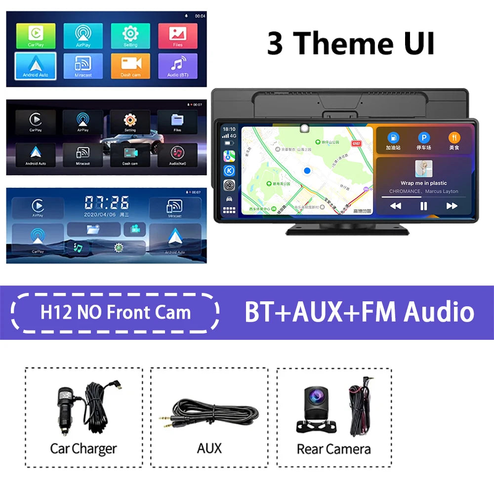 10.26" 4K Dash Cam ADAS Wireless Carplay & Android Auto Car DVR 5G WiFi GPS Navigation Rearview Camera Dashboard Video Recorder