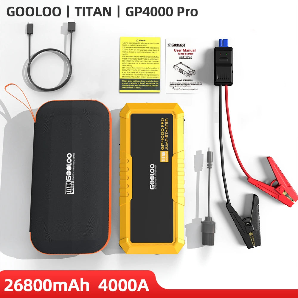 GOOLOO 4000A Start Power Bank 26800mAh Jump Starter Car Booster External Battery 12V Starting Device for Petrol Diesel Powerbank