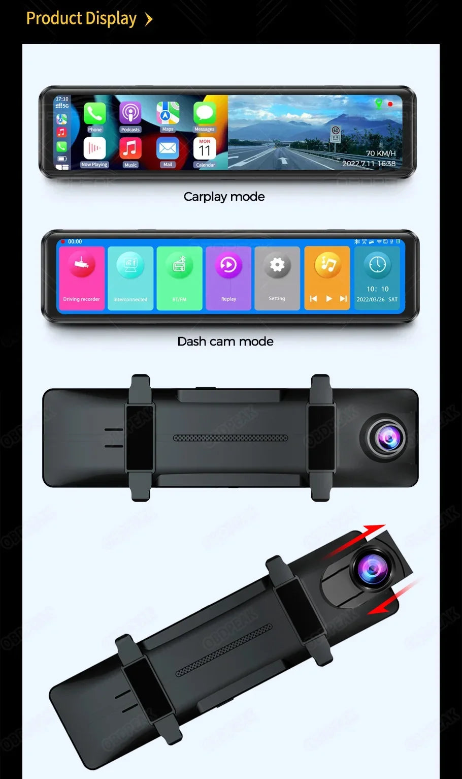 K4 11.26 Inch Carplay & Android Auto 4K 2160P Wifi Dash Cam Rearview Mirror Car DVR GPS Navigation Video Recorder Dual Lens