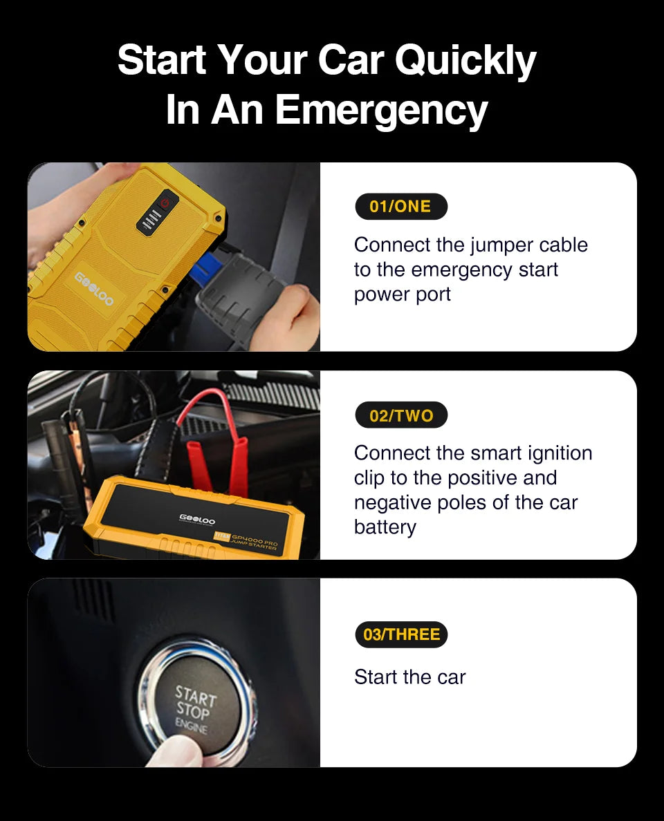 GOOLOO 4000A Start Power Bank 26800mAh Jump Starter Car Booster External Battery 12V Starting Device for Petrol Diesel Powerbank