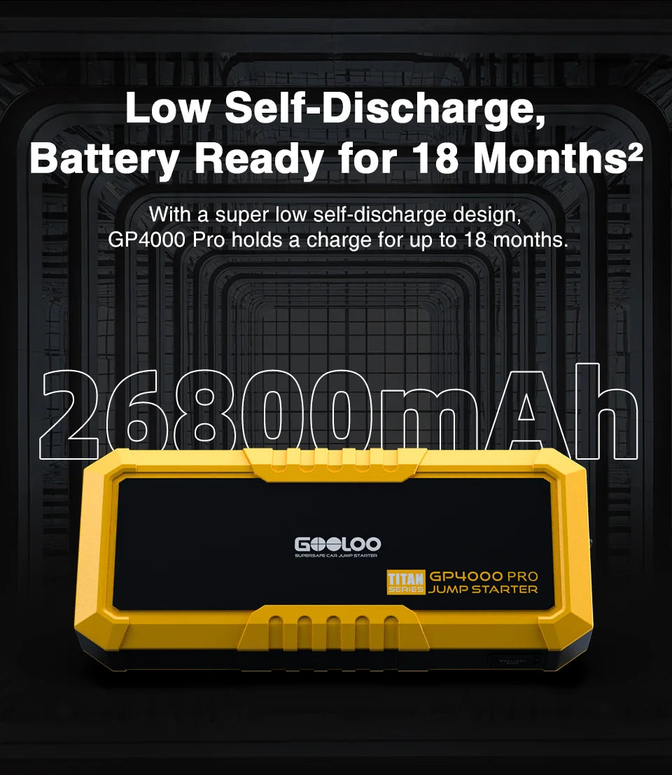 GOOLOO 4000A Start Power Bank 26800mAh Jump Starter Car Booster External Battery 12V Starting Device for Petrol Diesel Powerbank
